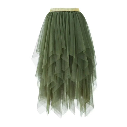 Fashion Summer Tutu Women Skirt Harajuku Tulle Bottom Faldas Casual High Waist Midi Mesh Skirts Woman Clothes Saia Jupe Femme