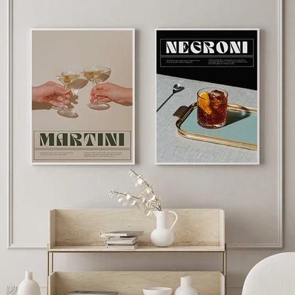 Martini Art Poster Print Negroni Cocktail Bar Wall Retro Canvas Decor Wine Painting Linving Room Home Friend Cheers Pictures