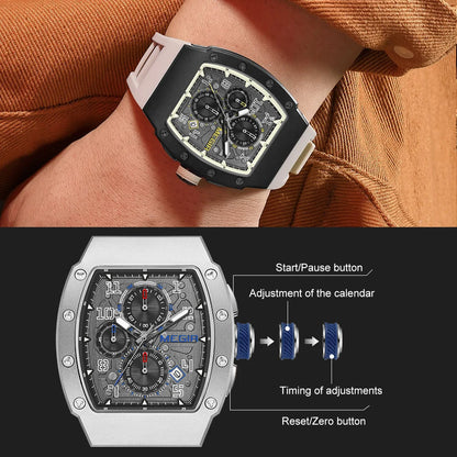 MEGIR Chronograph Quartz Watch for Men Fashion Waterproof Luminous Silicone Band 316 Stainless Steel Case Male Wristwatch Date