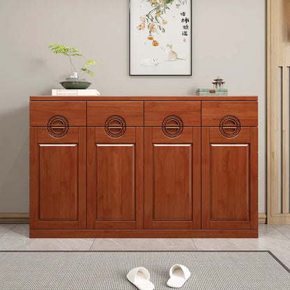 Chinese S49 solid wood floor-standing large capacity entrance cabinet simple modern carved craft multi-layer shoe cabinet