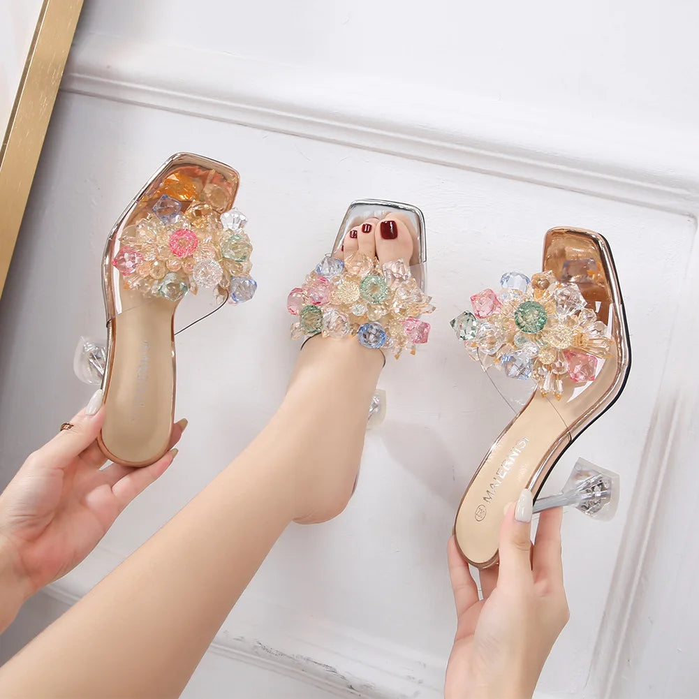 Slippers Transparent PVC  Crystal Cup high-heeled Sexy Casual Shoes Plus Size Women Open Toe Transparent Slippers