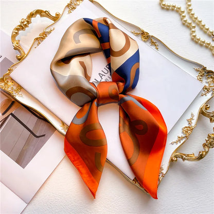 2024 Fashion Luxury Brand 70cm Silk Square Scarf Women Satin Neck Tie Female Hair Bandana Headkerchief Shawl Wrap Hijab Echarpe