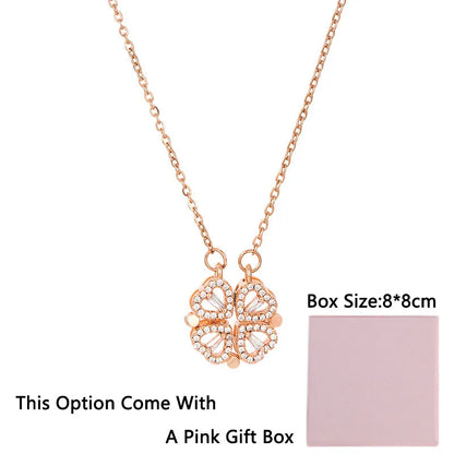 2023 Lucky Four-leaf Clover Necklace Women Magnet Heart Pendant Necklace Clavicle Chain Charm Wedding Jewelry Anniversary Gift