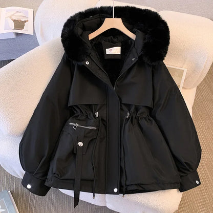 Women's Winter Parka 2024 Korean Version Add Velvet Ladies Warm Down Cotton Jacket Temperament Appear Thin Female Outerwear