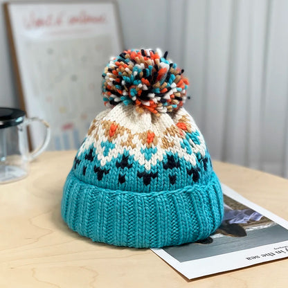 2024 Cute Print Embroidery Beanies Hats for Women Men Winter Wool Warm Fur Pompom Baggy Knit Hat Bonnet Caps