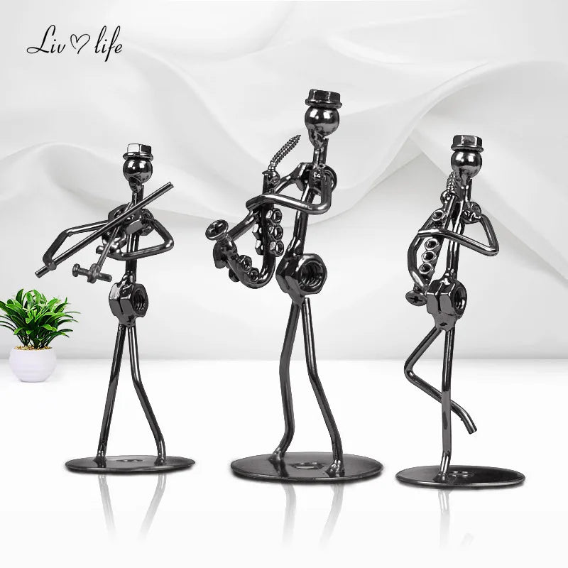 Metal Musician Guitar Player Statue Musical Instrument Little Iron Art Collectible Figurine Home Cafe Office Book Shelf Decorate