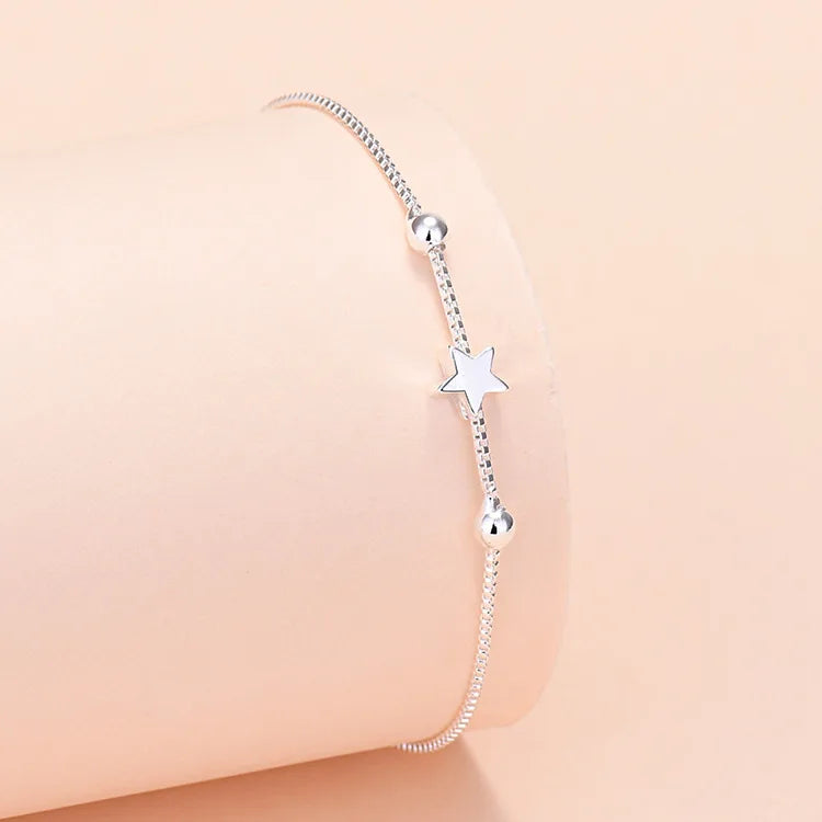 925 Sterling Silver Women Heart Star Chain Bracelet For Women Luxury Jewelry Jewellery Gifts Christmas  GaaBou