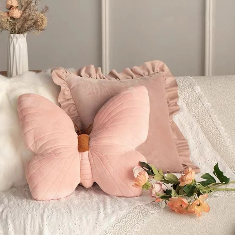 Butterfly Pillow Throwing Pad Short Plush Cushion Cute Girl Pink Toy for Bedroom Sofa Home Decoration Home Textile Cushion