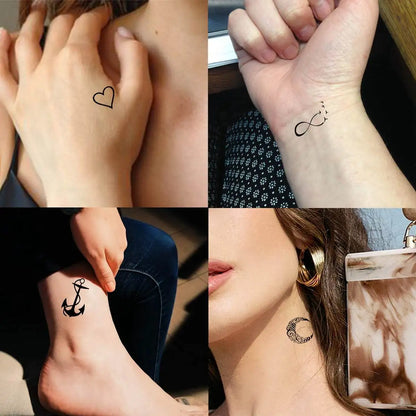 15 Sheets Small Temporary Tattoos For Kids Women Men Finger Fake Tattoo Stickers Letter infinity Star Moon Black Tatoos Paste