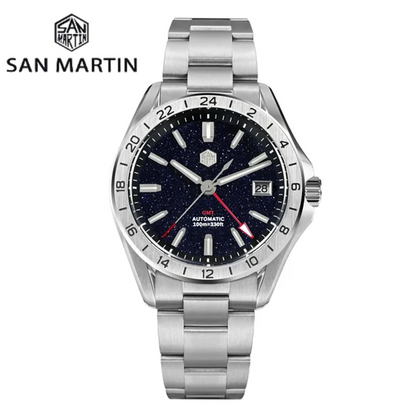 San Martin 39mm Aventurine Gemstone Dial Luxury Men's Watch NH34 GMT Automatic Mechanical Sapphire Waterproof Luminous SN0129