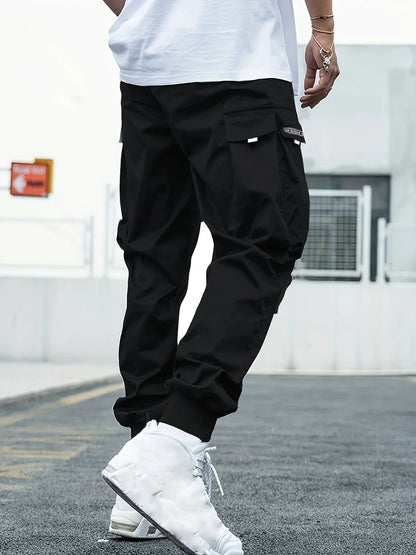 Plus Size Spring Summer Men Casual Cargo Pants Pockets Black Loose Out Door Elasticity Sports Oversize Pants 46 48 50 52