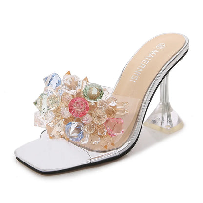 Slippers Transparent PVC  Crystal Cup high-heeled Sexy Casual Shoes Plus Size Women Open Toe Transparent Slippers