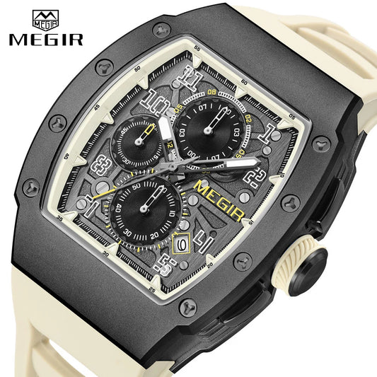 Reloj cronógrafo de cuarzo MEGIR para hombre, moderno, resistente al agua, luminoso, correa de silicona, caja de acero inoxidable 316, reloj de pulsera para hombre con fecha