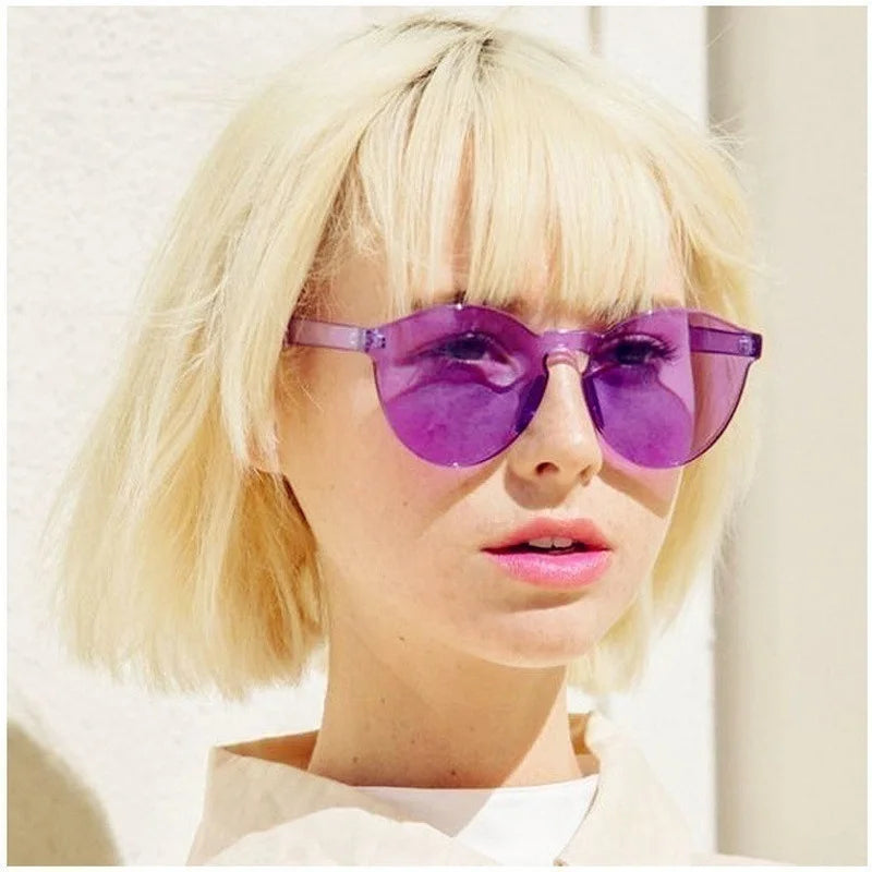 Color Sunglasses Women Ladies Cat Ear Round Rimless Sun Glasses Female Girls Ocean Candy Lens Shades Fashion Eyewear Men UV400