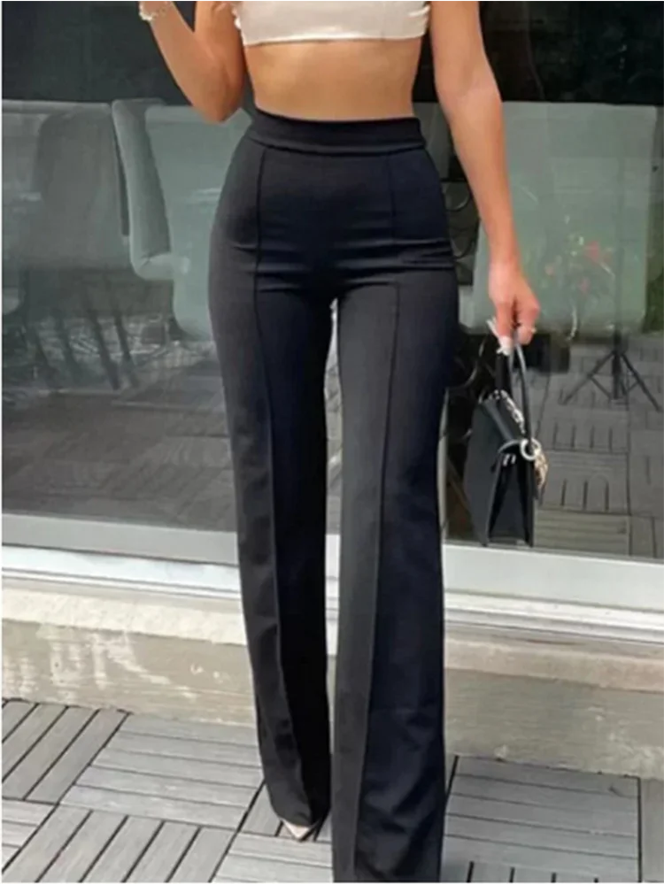 Women's Slim Bell-Bottoms Trousers Trendy Spring Autumn Pants Office Lady Solid Color Flared Trousers