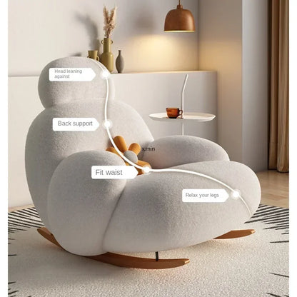 Fluffy White Living Room Chair, Modern Cute Ergonomic Floor Lounge Recliner, Meuble Salon Home Furniture Rocking chair  Designer