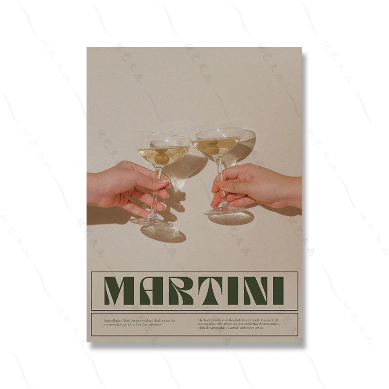 Martini Art Poster Print Negroni Cocktail Bar Wall Retro Canvas Decor Wine Painting Linving Room Home Friend Cheers Pictures