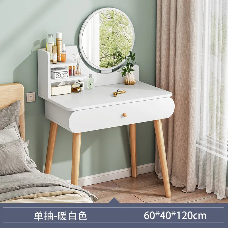 Nordic Dressing Table with Makeup Mirror Simple Bedroom Makeup Table One Piece Table Rental Room Dressing Table Home Dressers