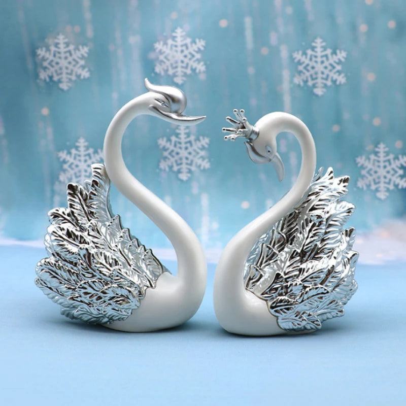 2pcs Swan Model Cute Figurine Collectibles Cute Car Interior Cake Top Decor for Love Theme Decoration Luxury Home Decor