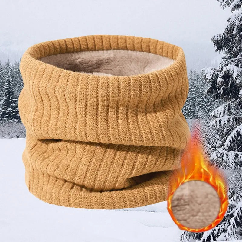 New Winter Women Men Knitted Plush Thicken Warm Scarf Adult Unisex Solid Color Outdoor Windproof Fleece Scarf Female Soft Scarf