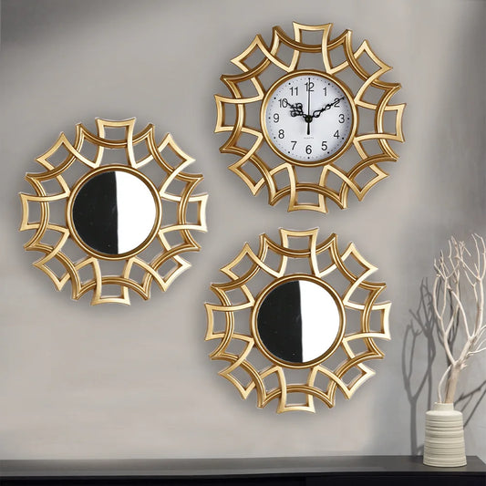 Best Sellers 3 Pcs European Elegant Luxury Hotel Bathroom Decorative Clocks Antique Gold Frame Round Creative Vintage Wall Clock