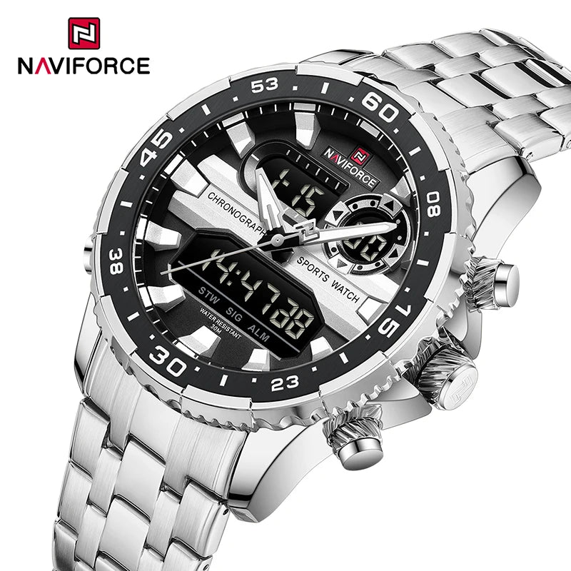 Original Brand NAVIFORCE Quartz Watch For Men  Sports Stainless Steel Strap Wrist Watches Waterproof Analog Digitals Clock 2024