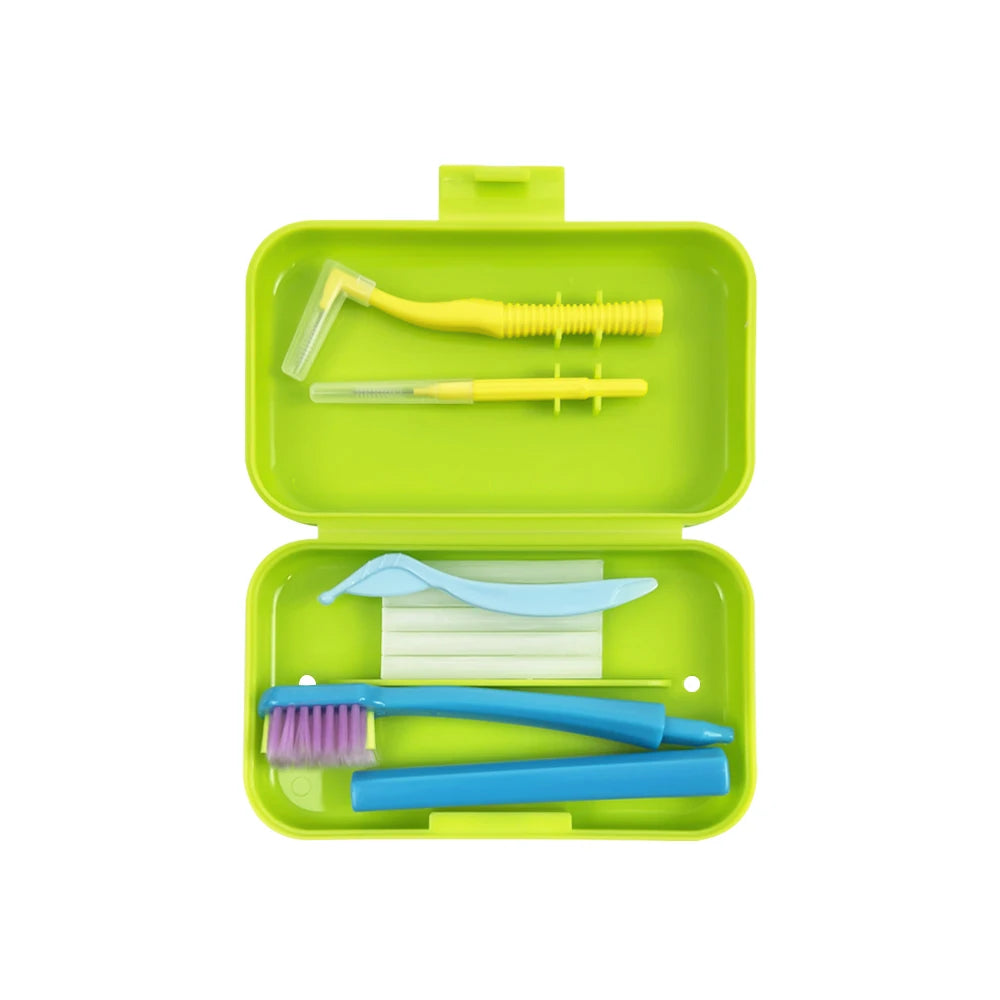 Dental Toothbrush Box Portable Travel Orthodontic Cleaning Set Storage Box Interdental Brush Brush Cover Oral Cleaning Care Kits