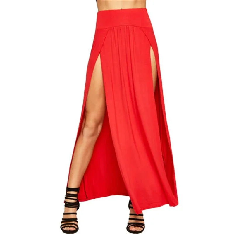 2023 New Arrival High Waisted Sexy Womens Double Slits Summer Solid Long Maxi Skirt Wholesale 51 Valentine's Day Gifts