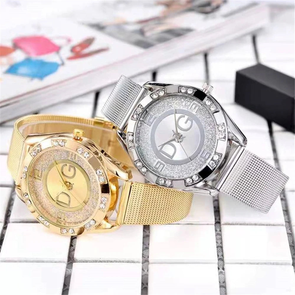 Fashion DQG Brand Starry Sky Diamond encrusted Women's Quartz Watch Casual Stainless Steel Gold Mesh Strap Women's Dress Watches