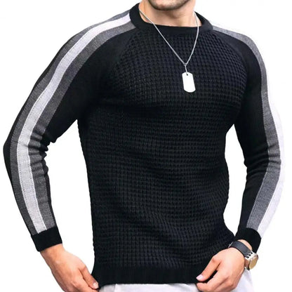 Men's Autumn Winter New Waffle Print Pullover Bottoming Shirt Male Color-blocking High-quality Casual Knitted Sweater