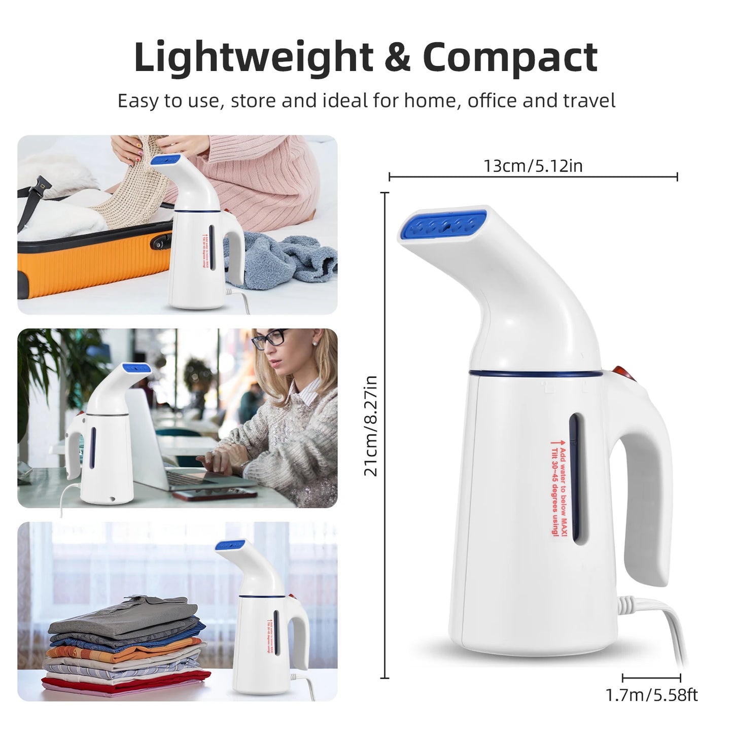 Portable Handheld Garment Steamer 120ml Capacity 700W Auto Shut-Off Steamer for Clothes Removes Wrinkles on Clothes and Fabric