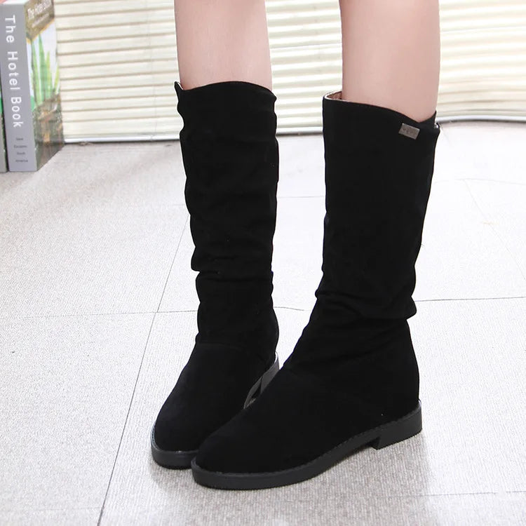 Women's Boots Winter New European American Fashion Frosted Mid-calf Women's Boots Low Heel Plus Velvet Knight Boots for Women