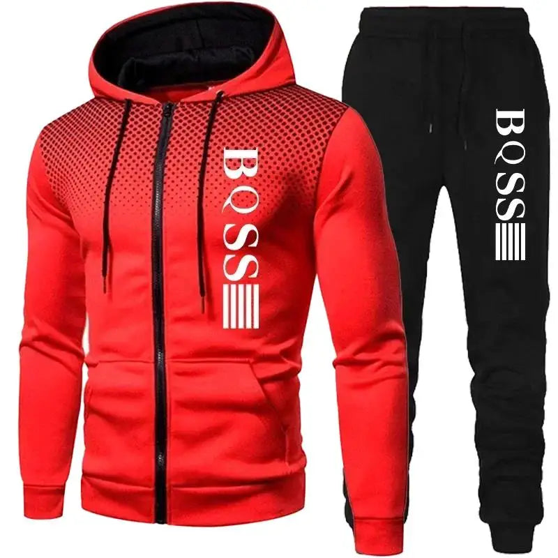 2024 New Men's Clothing Sweatshirt Suit Fall Winter Zipper Hooded Sweater Pants Tracksuit Cardigan Two Piece Set