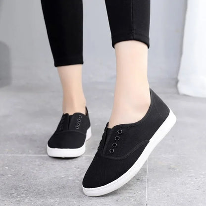 Lady Classic Round Toe White Canvas Shoes for Student School Women Cool Black Comfort Street Lace Up Shoes Zapatos De Mujer F921