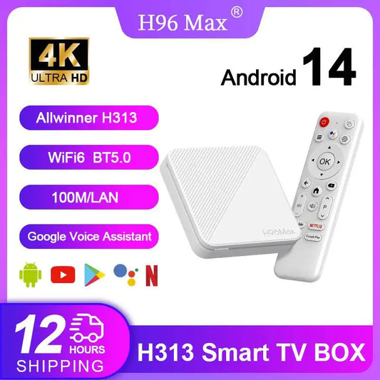 H96 MAX H313 Smart TV Box Android 14 TV Box 4K@60fps 100M/LAN Dual Wifi6 BT5.0 Google Voice Assistant Media Player Set Top Box