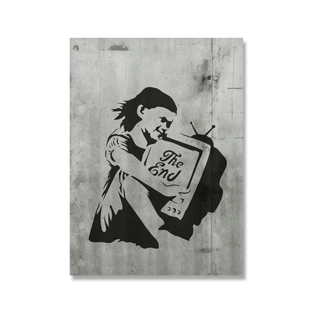 Banksy Graffiti Artwork Canvas Painting Prints Wall Art Pictures Girl with Red Balloon Black White Posters Nordic Home Decor