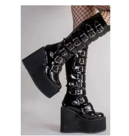 Brand Design Female Wedges High Heels Thigh High Boots Fashion Black Platform Boots Women 2022 Gothic Cosplay Shoes Woman Mujer