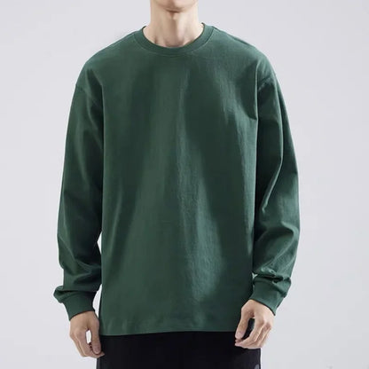 Men's Long Sleeve T-shirt Loose Fit Spring Autumn Sweatshirt Round Neck White Inner Base Layer Top Selling Fast