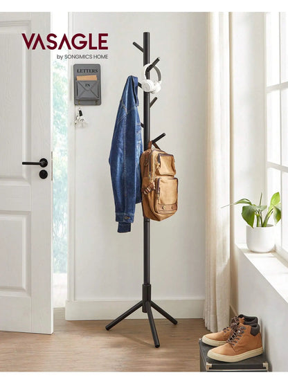 VASAGLE Tree-Shaped Coat Rack: Solid wood, 8 hooks, 3 height options for clothes, hats, bags. Living room, bedroom