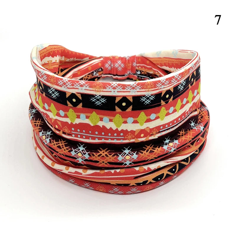 Boho Knot Turbans Yoga Elastic Head Wrap Women Headband Wide Hairbands Headwear Floral Bandanas Fashion Hair Band Accessories