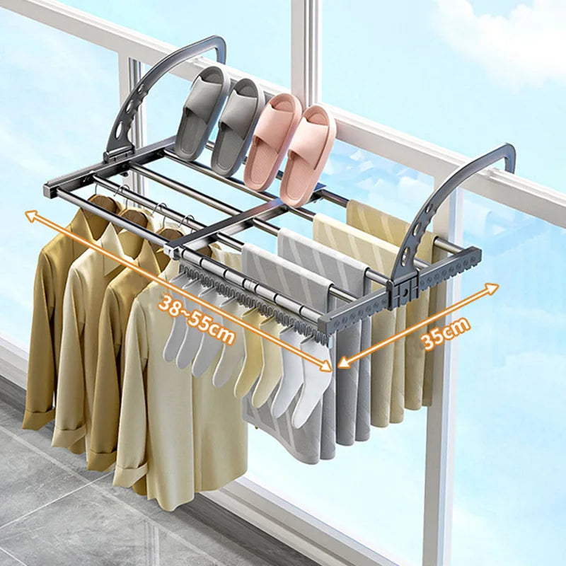 Foldable Clothes Drying Rack Stainless Steel for Balcony Bedroom Drying Shoes Clothes Towel Organizer Window Shoe Storage Shelf