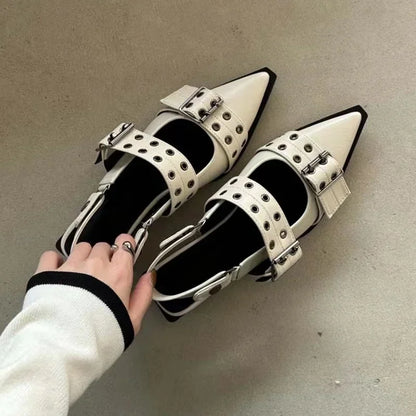 Strap shoes, Gothic thick heels, women's high heels, rivets, street style, medium heels, punk retro casual sandals