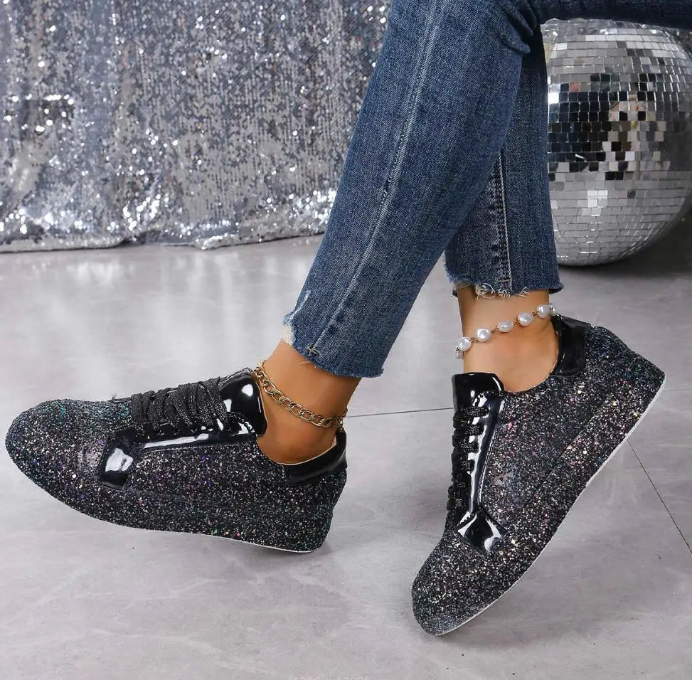 Women's Sequin Sneakers Fashion Breathable Flat Woman Soft Sole Walking Vulcanized Shoes Women Casual Sneaker Zapatos De Mujer