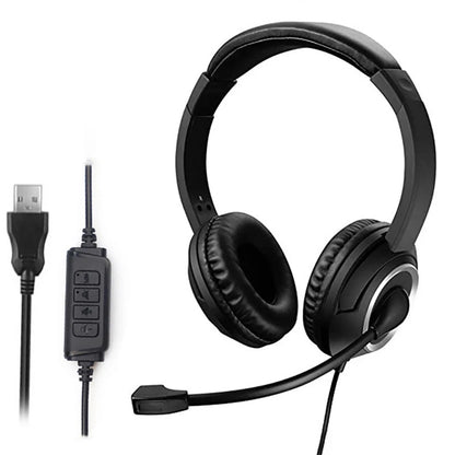 Wired USB Headset Call Center Headphones with Microphone Noise Cancelling Over Gaming Over-Ear Headsets for Computer PC Laptop