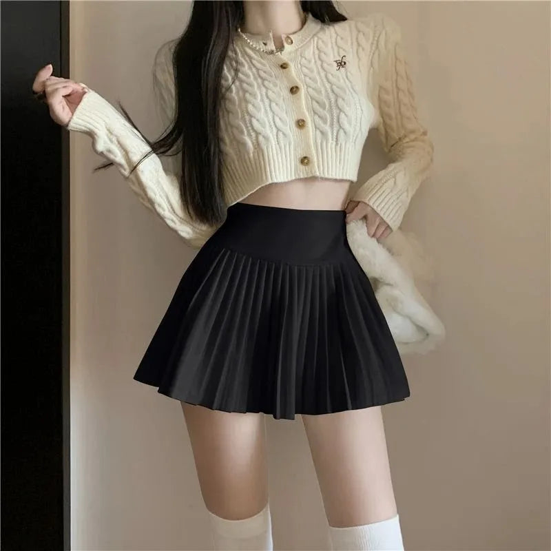 Summer High Waist Womens Sexy Mini Skirts Side Zipper Vintage Pleated Skirt Korean Student White Tennis Skirts Short Black