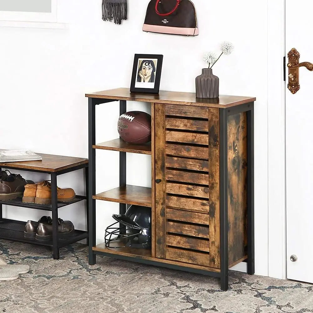 Rustic Brown Shelf Side Cabinet, Living Room with 3 Shelves, Living Room, Bedroom, Foyer, Kitchen, 70x30x81 cm