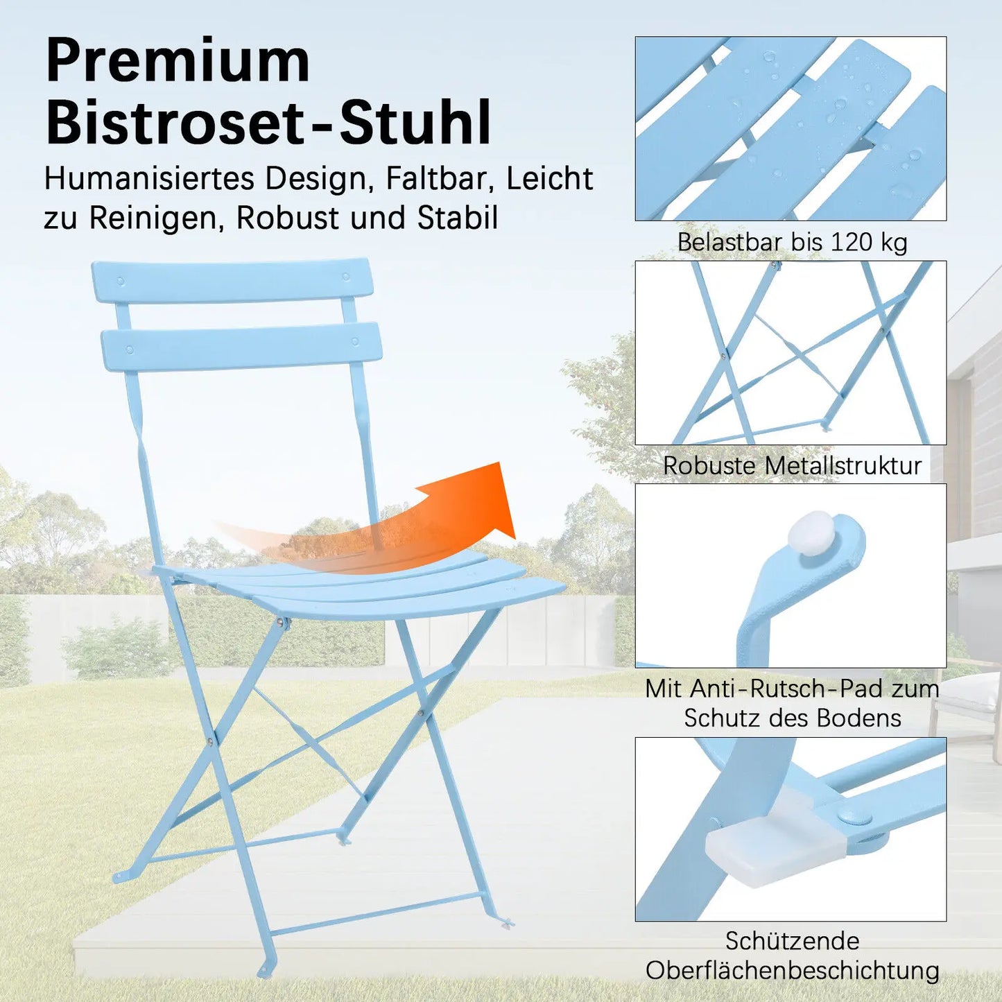 Outdoor Furniture Patio Set Bistro Table Set 3piece Steel Table And Chairs Folding Bistro Set For Lawn Balcony Backyard Yard