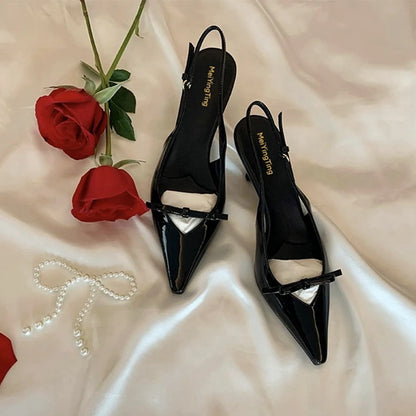 High-heeled Shoes Female French Elegant Small Pointed Word Sandals Bow Back Empty Kitten With High Heels Female