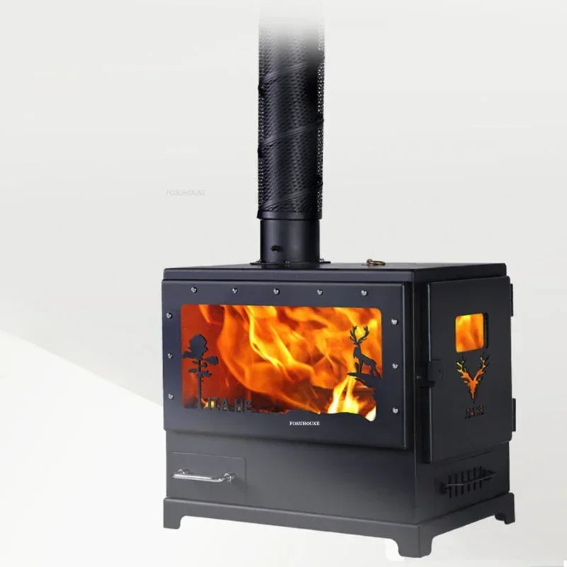 Real Fire Heating Fireplaces European Decorative Fireplace with Chimney Wood Stove Steel Home Rural Indoor Pellets Stove w