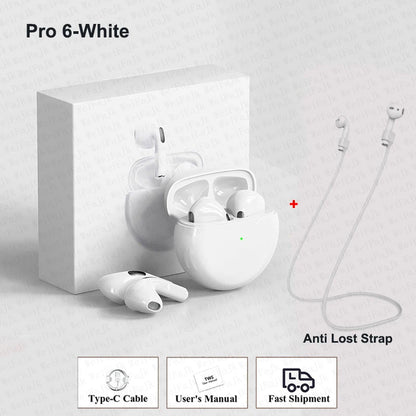 Original Pro 6 TWS Max Wireless Bluetooth Earphones Mini Earbuds Noise Cancelling Headset For Airpodding Apple iPhone Headphones